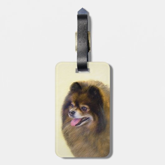 Spitz Black and Tan Malerei Original Hunde Kunst Gepäckanhänger (Rückseite vertikal)