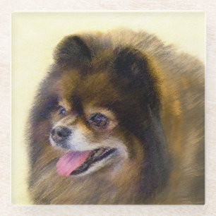 Spitz Black and Tan Malerei Original Hunde Kunst Glasuntersetzer