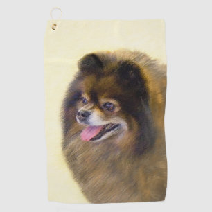 Spitz Black and Tan Malerei Original Hunde Kunst Golfhandtuch