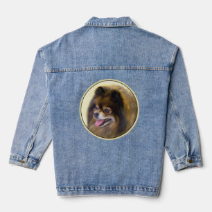 Spitz Black and Tan Malerei Original Hunde Kunst Jeansjacke