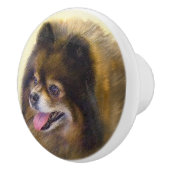 Spitz Black and Tan Malerei Original Hunde Kunst Keramikknauf (Rechts)