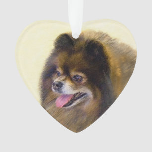 Spitz Black and Tan Malerei Original Hunde Kunst Ornament