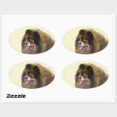 Spitz Black and Tan Malerei Original Hunde Kunst Ovaler Aufkleber (Blatt)