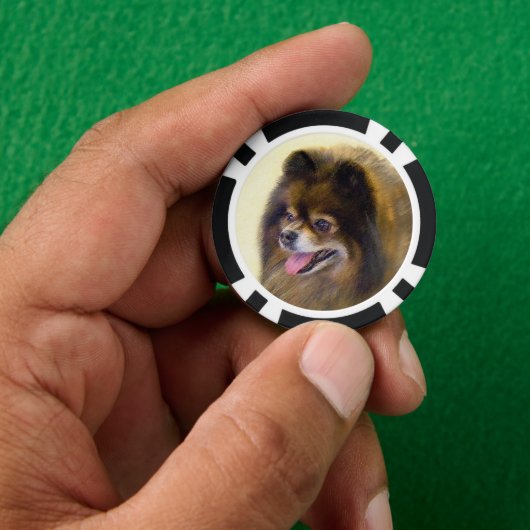 Spitz Black and Tan Malerei Original Hunde Kunst Pokerchips (Hand)