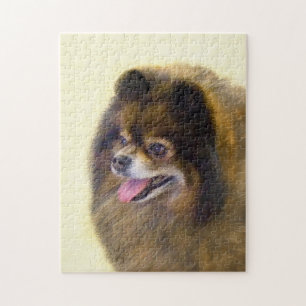 Spitz Black and Tan Malerei Original Hunde Kunst Puzzle