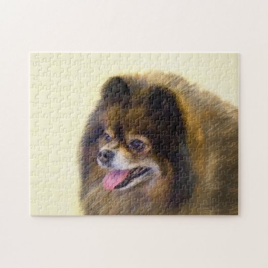 Spitz Black and Tan Malerei Original Hunde Kunst Puzzle (Horizontal)