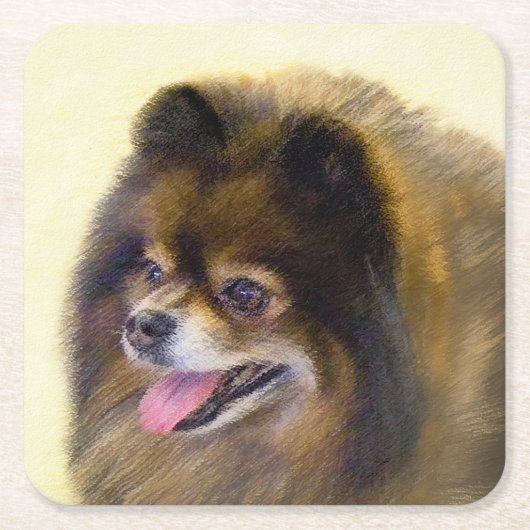 Spitz Black and Tan Malerei Original Hunde Kunst Rechteckiger Pappuntersetzer (Vorderseite)