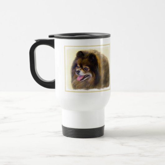 Spitz Black and Tan Malerei Original Hunde Kunst Reisebecher (Links)