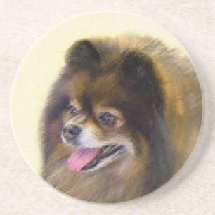 Spitz Black and Tan Malerei Original Hunde Kunst Sandstein Untersetzer