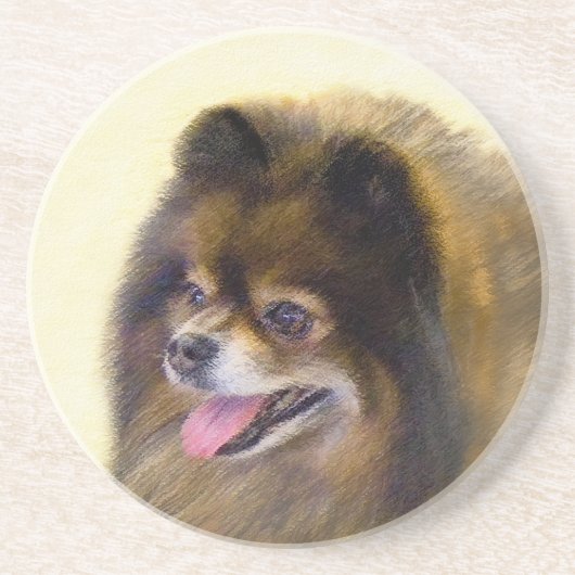 Spitz Black and Tan Malerei Original Hunde Kunst Sandstein Untersetzer (Vorne)