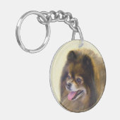 Spitz Black and Tan Malerei Original Hunde Kunst Schlüsselanhänger (Vorderseite links)