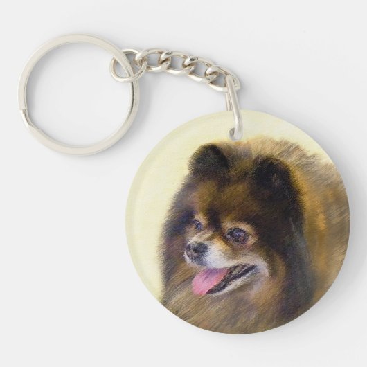 Spitz Black and Tan Malerei Original Hunde Kunst Schlüsselanhänger (Vorderseite)