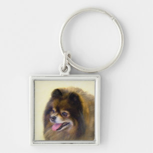 Spitz Black and Tan Malerei Original Hunde Kunst Schlüsselanhänger