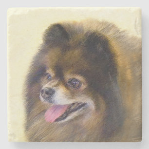 Spitz Black and Tan Malerei Original Hunde Kunst Steinuntersetzer