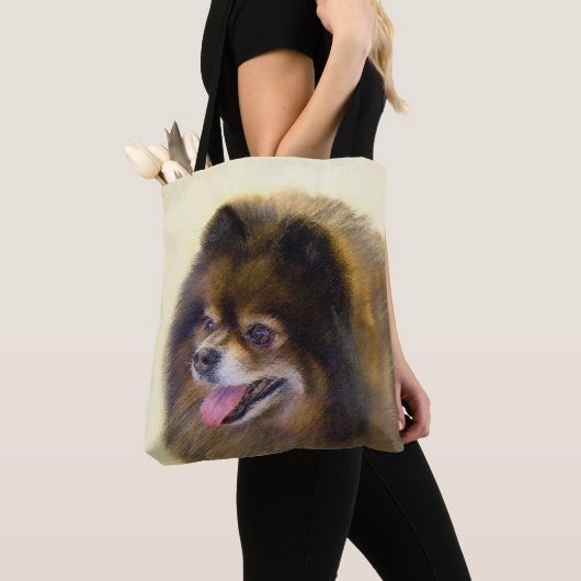 Spitz Black and Tan Malerei Original Hunde Kunst Tasche (Von Nahem)
