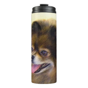 Spitz Black and Tan Malerei Original Hunde Kunst Thermosbecher