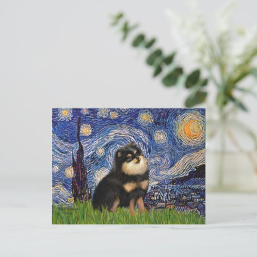 Spitz (BT) - Starry Night Postkarte (Stehend Vorderseite)