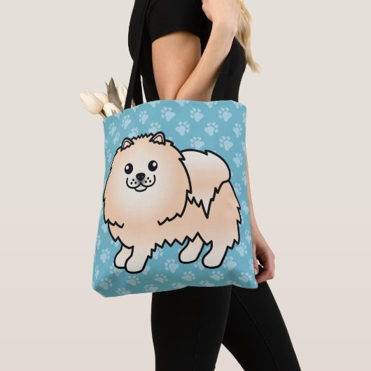 Spitz-Cartoon-Hund in Cremfarbcoat Tasche (Von Nahem)