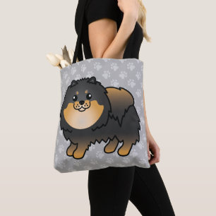 Spitz Cartoon Hund in Schwarz-Tan-Farbe Tasche