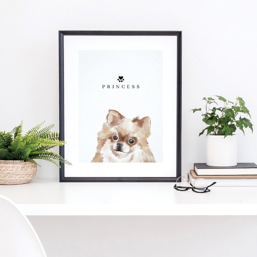 Spitz Collie Aquarellfarben Illustration Dog Name Poster