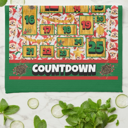 Spitz Countdown Weihnachtskalender Hund Geschirrtuch (Gefaltet)