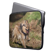 Spitz, der an mit Geschirr läuft Laptopschutzhülle (Vorderseite Links)