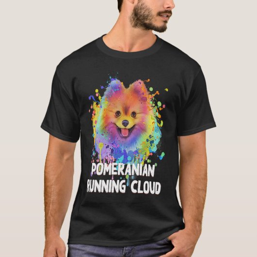Spitz, der Cloud Hunde Humor betreibt, bekommt Pom T-Shirt (Vorderseite)