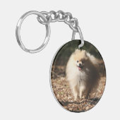 Spitz, der in das gefallene Blätter Trotting ist Schlüsselanhänger (Vorderseite links)