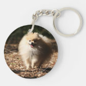 Spitz, der in das gefallene Blätter Trotting ist Schlüsselanhänger (Rückseite)