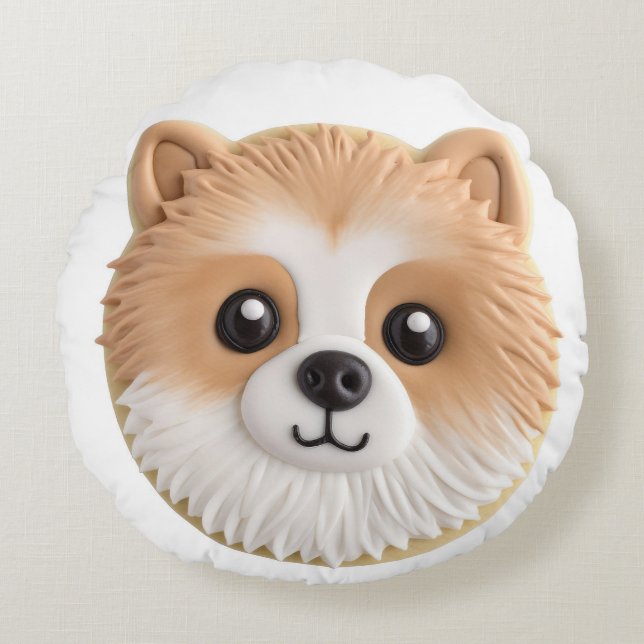 Spitz Dog 3D Inspiriert Rundes Kissen (Vorderseite)