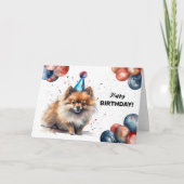 Spitz Dog Balloons und Party Hat Geburtstag Karte (Vorderseite)