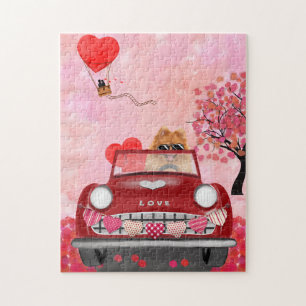 Spitz Dog Car mit Herzvalentiner Puzzle