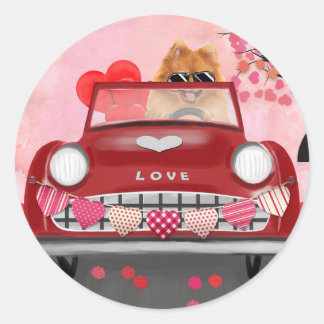 Spitz Dog Car mit Herzvalentiner Runder Aufkleber