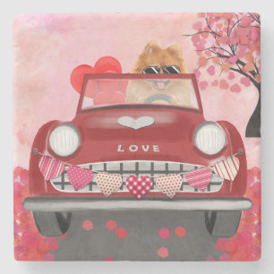 Spitz Dog Car mit Herzvalentiner Steinuntersetzer