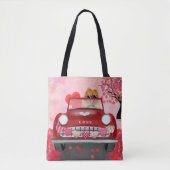 Spitz Dog Car mit Herzvalentiner Tasche (Vorderseite)