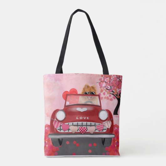 Spitz Dog Car mit Herzvalentiner Tasche (Rückseite)