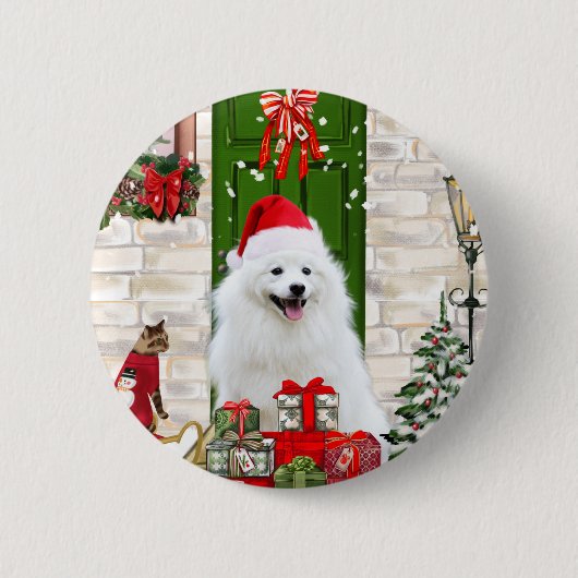 Spitz Dog Christmas Button (Vorderseite)