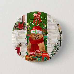 Spitz Dog Christmas Button