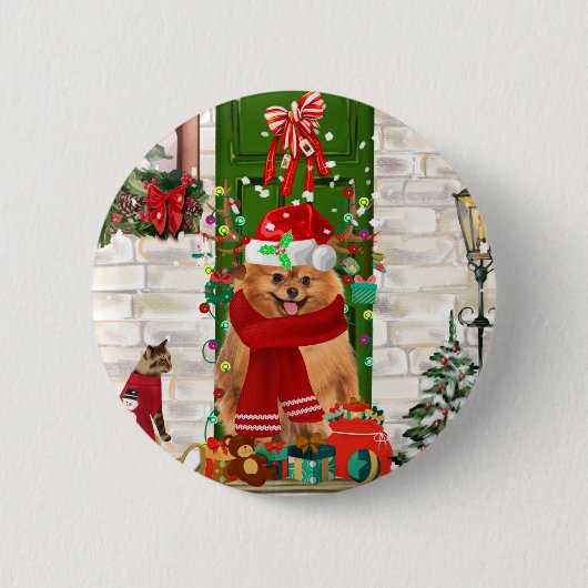 Spitz Dog Christmas Button (Vorderseite)