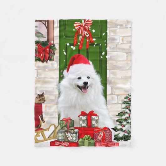 Spitz Dog Christmas Fleecedecke (Vorderseite)