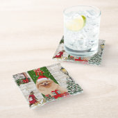 Spitz Dog Christmas Glasuntersetzer (Schrägansicht)