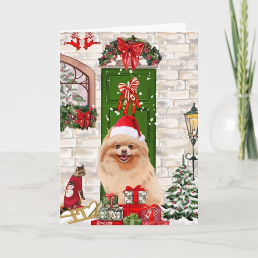 Spitz Dog Christmas Karte (Vorderseite)