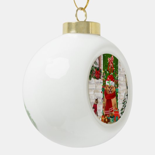 Spitz Dog Christmas Keramik Kugel-Ornament (Links)