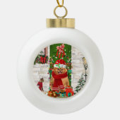 Spitz Dog Christmas Keramik Kugel-Ornament (Vorderseite)