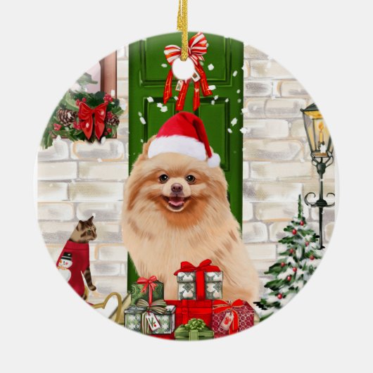 Spitz Dog Christmas Keramik Ornament (Hinten)