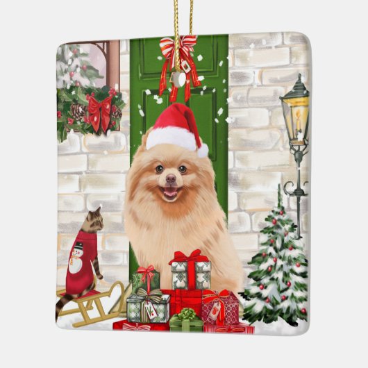Spitz Dog Christmas Keramikornament (Links)