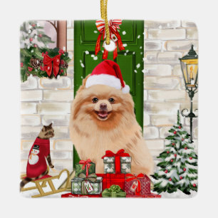 Spitz Dog Christmas Keramikornament