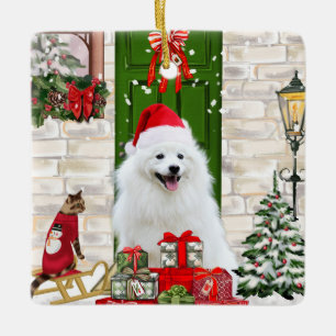 Spitz Dog Christmas Keramikornament