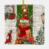 Spitz Dog Christmas Keramikornament (Vorderseite)