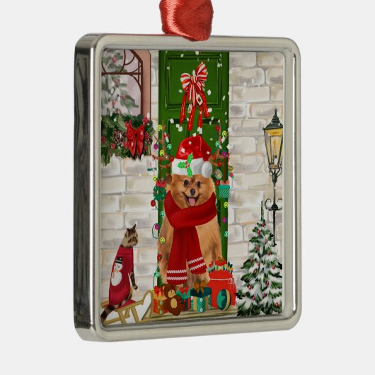 Spitz Dog Christmas Ornament Aus Metall (Rechts)